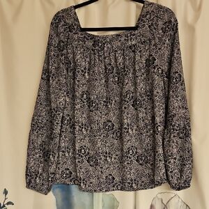 LC Lauren Conrad Black and White Floral Blouse